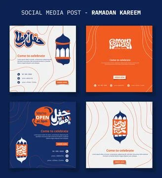 Set of social media post template for ramadan iftar party in blue white and.. Stock Illustration