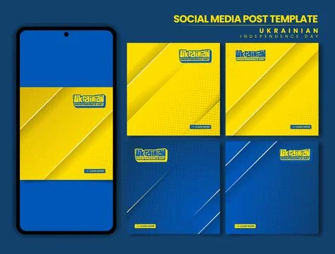 Set of social media post template for ukrainian independence day in blue ye.. Stock Illustration