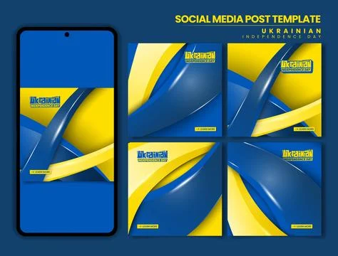 Set of social media post template in carousel with waving 3d shape background Stock Illustration