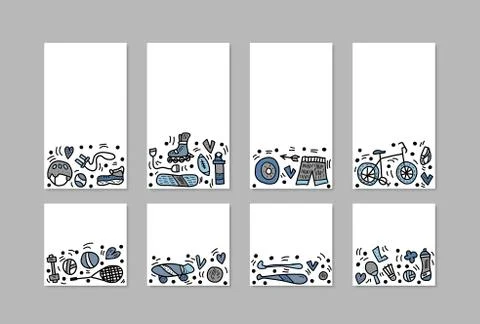 Set of social media templates of vector sport activities symbols in doodle st Stock Illustration