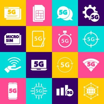 Set Social network, 5G, Graphic tablet with, Micro Sim Card, and Digital speed Stockillustratie