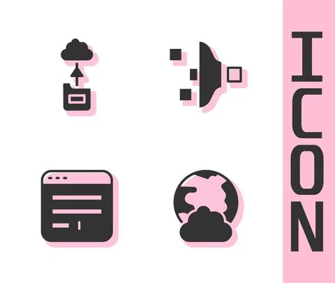 Set Social network, Cloud technology data transfer, Browser window and Filter Stock Illustration