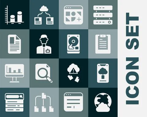 Set Social network, Cloud technology data transfer, Server, Data report Illustrazione stock