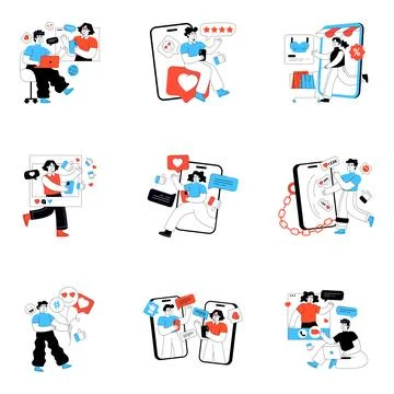 Set of Social Network Flat Illustrations Stock Illustration