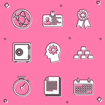 Set Social network, Identification badge, Medal with star, Safe, Human head gear Stock Illustration