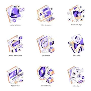 Set of Social Network Isometric Illustrations Stock Illustration