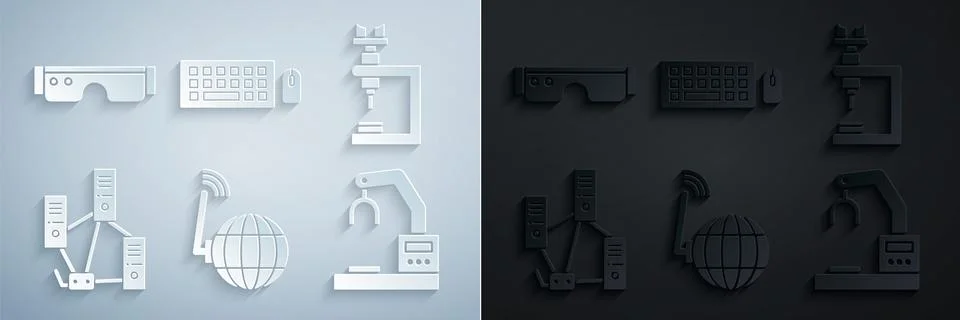 Set Social network, Microscope, Computer, Robotic robot arm hand factory, K.. イラスト素材