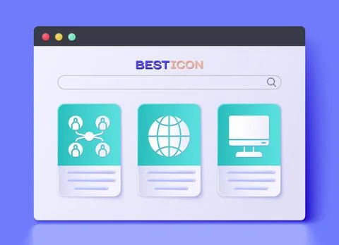 Set Social network, Online class and Computer monitor screen icon. Vector 스톡 일러스트