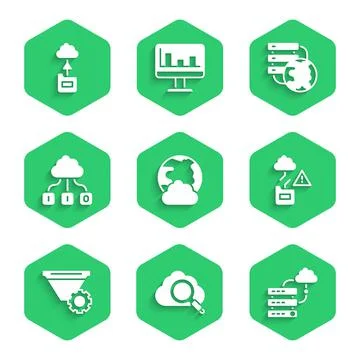 Set Social network, Search cloud computing, Network connection, Cloud technology Stock Illustration