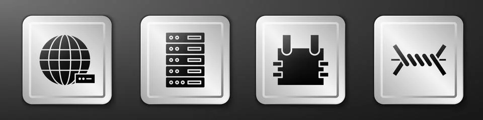 Set Social network, Server, Data, Web Hosting, Bulletproof vest and Barbed wire Illustrazione stock