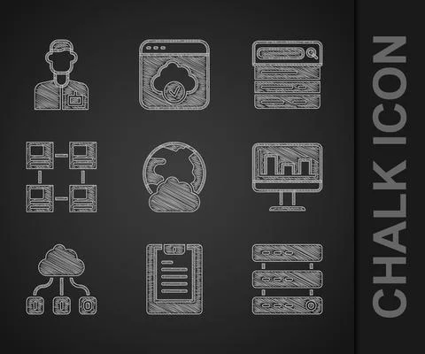 Set Social network, Server, Data report, Data, Web Hosting, Monitor with graph 스톡 일러스트