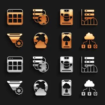 Set Social network, Server, Data, Web Hosting, Cloud technology data transfer Stock Illustration