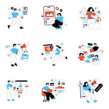 Set of Social Platform Flat Illustrations Stock Illustration