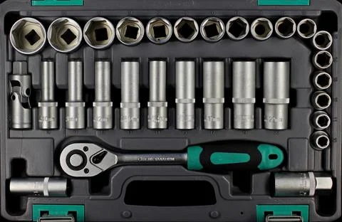 Set of socket wrenches and adapters of different diameters Stock Photos