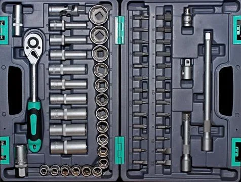 A set of socket wrenches and adapters of different diameters Stock Photos