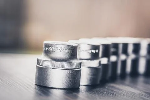 Set of socket wrenches isolatd on worktop Stock Photos