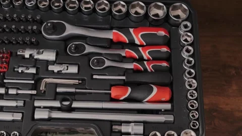 A set of socket wrenches in a plastic case. Stock Footage 261958474