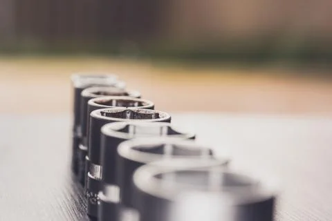 Set of socket wrenches - useful tool in a garage and workshop Stock Photos