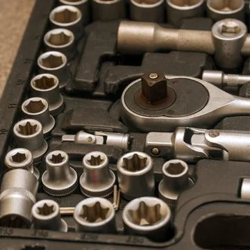 A set of socket wrenches.Locksmith tools in a box. A tool for car repair Stock Photos