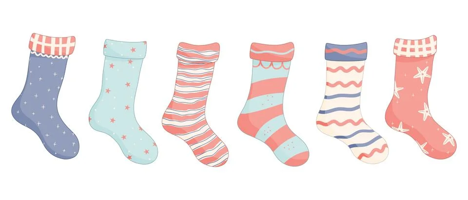 Set of socks for babies with various textures and patterns. Vector illustrati Stock Illustration