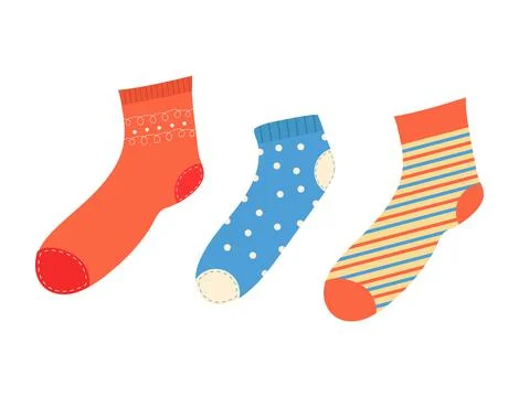 Set of socks of different colors on white background Stock Illustration
