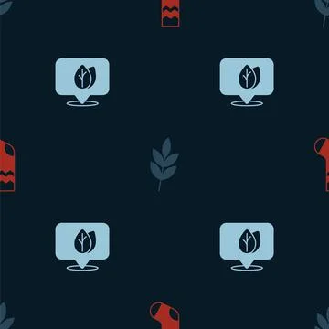 Set Socks, Leaf and Location with leaf on seamless pattern. Vector Stockillustratie