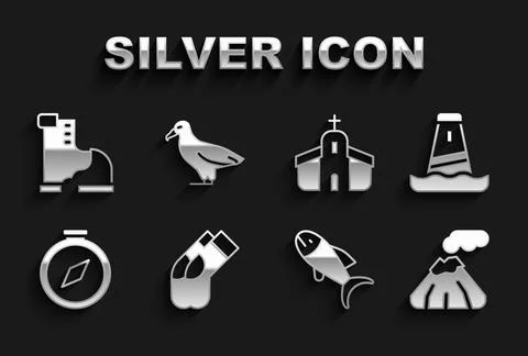 Set Socks, Lighthouse, Volcano, Fish, Compass, Church building, Winter warm boot Ilustración de archivo