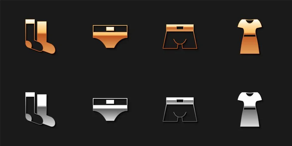 Set Socks, Men underpants,  and Woman dress icon. Vector Stock Illustration