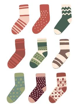 Set of socks with the original design flat vector illustration isolated on wh Stock Illustration