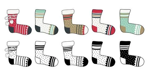 A set of socks with a pattern of different colours Stock Illustration