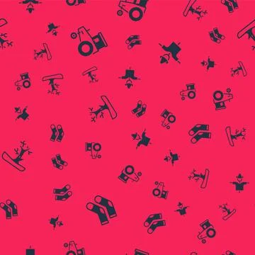 Set Socks, Tractor, Bare tree and Scarecrow on seamless pattern. Vector Stock Illustration