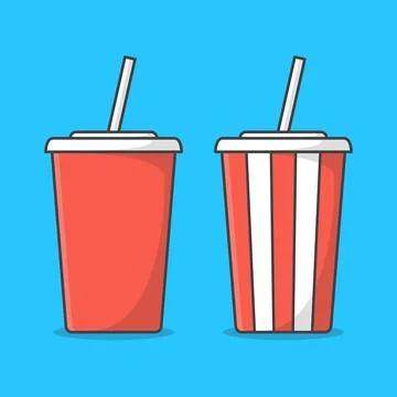 Set Of Soda Cup With Straw Vector Icon Illustration. Red And White Cup For .. Stock Illustration
