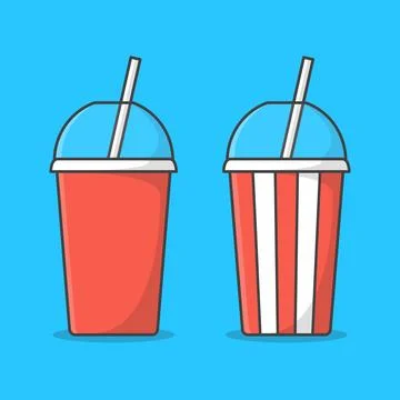Set Of Soda Cup With Straw Vector Icon Illustration. Disposable Soda Cup Stock Illustration