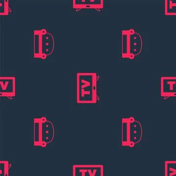 Set Sofa and Smart Tv on seamless pattern. Vector Illustrazione stock