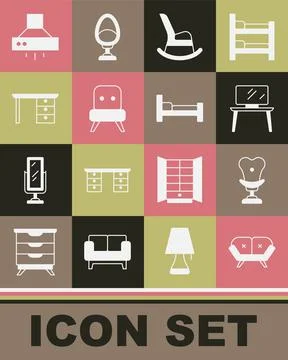 Set Sofa, Armchair, TV table stand, Rocking, Office desk, Kitchen extractor f Stock Illustration