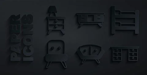 Set Sofa, Bunk bed, Armchair, Office desk, TV table stand and Nightstand with Stock Illustration