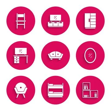 Set Sofa, Bunk bed, Shelf with books, Mirror, Armchair, TV table stand, Wardrobe Illustrazione stock