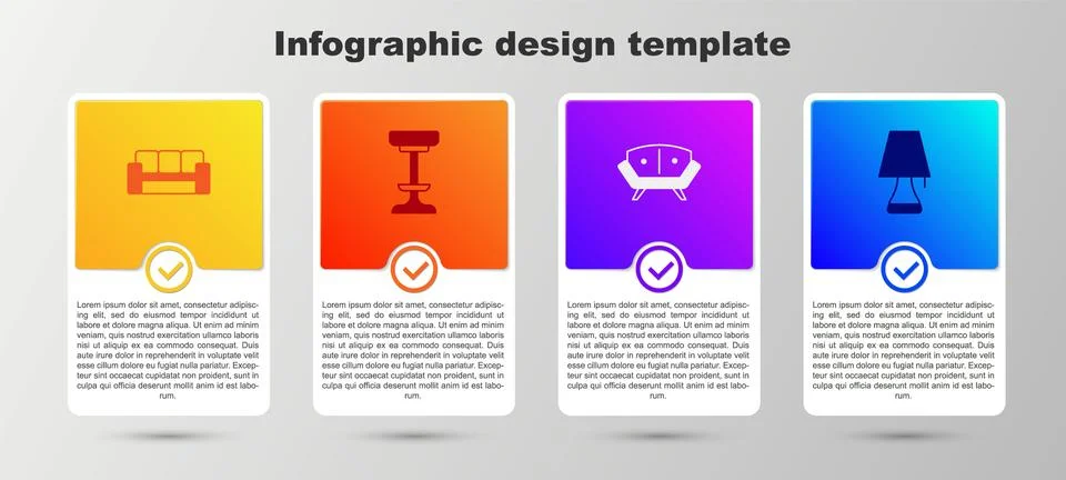 Set Sofa, Chair,  and Table lamp. Business infographic template. Vector Stock Illustration