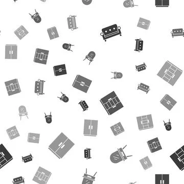 Set Sofa, Dressing table, Wardrobe and on seamless pattern. Vector Illustrazione stock