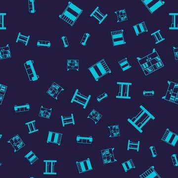 Set Sofa, Library bookshelf, Wardrobe and Bunk bed on seamless pattern. Vecto Stock Illustration