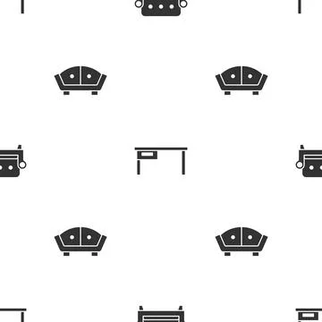Set Sofa, Office desk and on seamless pattern. Vector 스톡 일러스트
