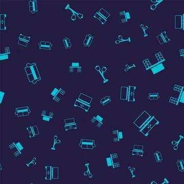 Set Sofa, Office desk, Floor lamp and TV table stand on seamless pattern. Vector イラスト素材