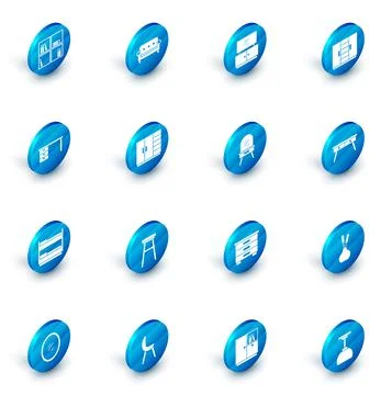 Set Sofa, TV table stand, Wardrobe, Office desk, Bunk bed, and Dressing icon Illustrazione stock