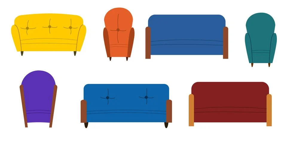A set of sofas and armchairs in a flat style. Stock Illustration