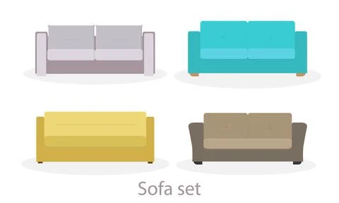 A set of sofas in different colors and modern style. Minimalistic furniture 스톡 일러스트