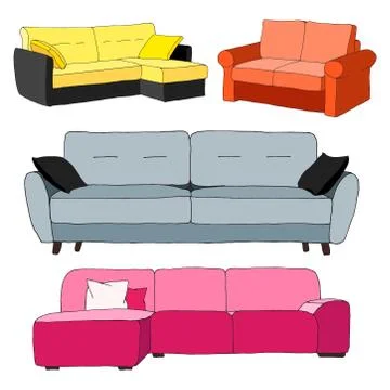 Set sofas isolated on white background.Vector illustration in a sketch style. Stock-Illustration