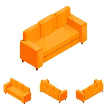 Set of sofas in isometry. New sofa in different angles in isometric projection. Иллюстрация