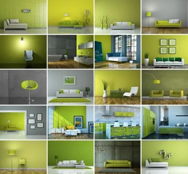 Set of sofas in modern green Interior design 스톡 일러스트
