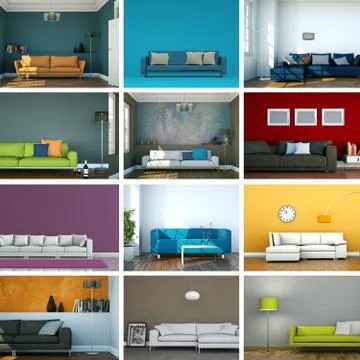 Set of sofas in modern Interior design Stock Illustration