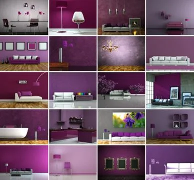 Set of sofas in modern purple Interior design 库存插图